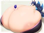  1boy 1girl big_breasts blue_eyes fox_ears fox_girl fox_tail gigantic_breasts huge_breasts hyper_breasts looking_down massive_breasts red_eyes smothering wowowo wowowo-chan 