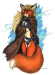  belt canine cloak dagger female fox furry sara_palmer sara_palmer_(artist) skimpy solo unconvincing_armour unimpressed 
