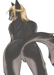 anus bent_over blonde_hair braids butt feline female furry hair mooning nezumi nezunezu nude open_mouth original original_character presenting pubic_tuft pussy raised_tail solo standing tail tongue white_background