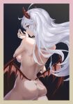  1girl 1girl 1girl ahoge ass back backboob big_breasts blue_eyes breasts completely_nude cowboy_shot demon_girl demon_horns demon_wings eyebrows_visible_through_hair female_only female_solo high_resolution horns in_profile long_hair looking_at_viewer looking_back nude nude_female pointed_ears redbird smile veibae viewed_from_behind virtual_youtuber vshojo white_hair wings 