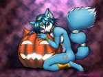  breasts canine dr_comet dr_comet_(artist) female fox furry hug hugging jack-o&#039;-lantern kneel kneeling krystal looking_at_viewer nude pumpkin sideboob solo star_fox video_games 