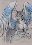  bracelet breasts canine female furry jewelry nude sara_palmer sara_palmer_(artist) solo wings wolf 