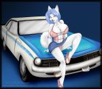 arctic-sekai arctic-sekai_(character) big_breasts blue_eyes blue_hair breasts canine car cleavage clothing cute dog female flip_flops furry glasses hair huge_breasts husky looking_at_viewer muscle_car panties shay_feral_(colorist) solo underwear upskirt wallpaper