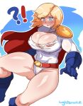  ! 1girl ?! areola ass_visible_through_thighs bare_thighs belt big_thighs blonde blue_boots blue_eyes blue_shoes blush boots breasts breasts_out cameltoe cape cleavage cleavage_cutout curvy cutout dc_comics embarrassed erect_nipples exposed_breasts exposed_nipples female_only gauntlets gloves high_resolution highleg highleg_leotard huge_breasts justice_league kara_zor-l karen_starr kryptonian large_thighs leotard lightsource lost_clothes nipples open_mouth partially_visible_nipples partially_visible_vulva power_girl shoes short_hair stockings superheroine superman_(series) text thigh_high_boots thighs tongue torn_clothes white_leotard wide_hips 