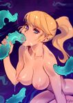  1girl ambiguous_background areola artist_name artist_signature big_breasts blonde_hair blue_eyes breasts clavicle completely_nude consensual_tentacle_sex ear_piercing earrings fellatio female_only high_resolution jewelry large_filesize light-skinned long_hair looking_at_viewer metroid mole mole_under_mouth nintendo nipples nude open_mouth oral perky_breasts ponytail puffy_areolae samus_aran shiny shiny_skin slime tentacle tentacle_fellatio tentacle_grab tentacle_in_mouth tentacle_pit tentacle_sex tied_hair tongue typo_(requiemdusk) very_high_resolution 