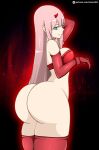  1girl ass ass_up big_ass darling_in_the_franxx huge_ass looking_at_viewer looking_back pink_hair smile stockings thick_ass thick_thighs zero_two_(darling_in_the_franxx) zonen404 