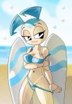 beach bikini blue_hair jenny_wakeman my_life_as_a_teenage_robot ocean smile surfboard tan twin_tails x^j^kny xj-9