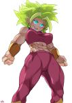  1girl abs blonde_hair breasts cameltoe cleavage dragon_ball dragon_ball_super fat_mons female_only fully_clothed fusion kefla light-skinned_female light_skin lightsource muscle muscular muscular_female saiyan spiky_hair super_saiyan 