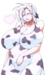  animal_ears bad_id bbw breasts cleavage cow_ears cow_girl cow_print gigantic_breasts heart horns huge_breasts original plump pregnant smile ushi white_hair 