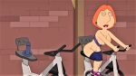  ass biting_lip breasts dildo dildo_sitting erect_nipples exercise_bike family_guy lois_griffin pants_down sweating thighs 