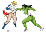  ass breasts colored crossover dc dc_comics erect_nipples green_skin huge_breasts hulk_(series) jennifer_walters marvel marvel_comics muscle nipples power_girl pussy she-hulk stardragon77 superheroine torn_clothes white_background 