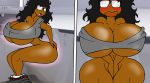  black_hair blush bottomless breasts busty cover_up dark_skin embarrassing glasses hair huge_ass huge_breasts 