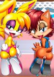  anus bbmbbf breasts brown_fur bunnie_rabbot erect_nipples horny looking_back mobius_unleashed mooning palcomix presenting_hindquarters pussy red_hair sally_acorn sega sideboob sonic_(series) sonic_the_hedgehog_(series) tongue tongue_out yellow_fur 