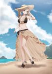 1girl absurd_res alluring alternate_costume ann_takamaki bare_legs beach big_breasts bikini black_bikini black_swimsuit blonde_hair blue_eyes breasts cleavage cosplay crossover dhokidoki female_only fire_emblem fire_emblem:_three_houses fire_emblem_heroes full_body hat high_res looking_at_viewer mercedes_von_martritz mercedes_von_martritz_(cosplay) mercedes_von_martritz_(summer) nail_polish nintendo ocean persona persona_5 sand sarong see-through sky straw_hat sun_hat swimsuit toes twin_tails