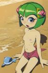  1girl ai_generated alien_girl alien_humanoid beach breasts camilaandrade cosmo_the_seedrian dolphin_shorts mobians.ai navel nipples plant_girl seedrian sega shorts small_breasts sonic_the_hedgehog_(series) sonic_x topless topless_female 