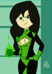 1girl artist_name big_breasts black_hair breasts female_only green_eyes hand_on_hip kim_possible long_hair ripped_clothing self_upload shego smgbullet
