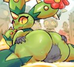  being_watched flora_fauna green_body kiseff maractus plant_girl pokemon sitting_on_person 