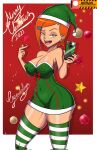  1girl 1girl belly_button ben_10 big_areola big_areolae big_breasts big_nipples cartoon_network christmas cosplay erect_nipples gwen_tennyson heart-shaped_pupils hourglass_figure large_areola large_areolae navel nightmare_hdraw nipples puffy_nipples shaved_armpit stockings thick_thighs tight_clothes tight_clothing 