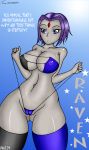  1girl bikini dc dc_comics non-nude pull purple_hair raven_(dc) solo stockings teen_titans wedgie 