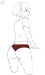  1girl ass big_ass blush bubble_butt buttholemagick clothed looking_at_viewer looking_back makoto_niijima panties persona persona_5 red_eyes shirt short_hair sketch standing 