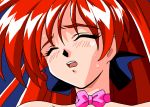  90s akira_(viper) animated animated_gif blush choker closed_eyes gif hair long_hair looking_down lowres official_art oldschool open_mouth red_eyes red_hair ribbon sweat sweatdrop tears topless viper viper_v16 