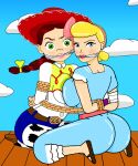  2_girls bo_peep clothed disney gag jessie_(toy_story) looking_at_viewer skyfall99 tied_up toy_story 