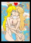  breast_press breasts hugging kissing lesbian marsj nintendo nipples nude princess_peach princess_rosalina rosalina super_mario_bros. yuri 