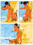  1_boy 1_female 1_girl 1_human 1_male 2_human all_fours black_hair breasts clothed comic duo female female_human hair human human_only looking_at_viewer looking_back male male_human mathieu mostly_nude motion_lines nipples outdoors random_comic size_difference topless waterfall 