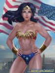  1girl amazon armor bare_arms bare_legs bare_shoulders big_breasts bikini black_hair blue_eyes breasts cleavage curvy dc_comics earrings female_focus high_res jewelry judash137 lipstick long_hair looking_at_viewer makeup muscle shiny shiny_skin smile superhero thick_thighs thighs tiara toned wonder_woman 