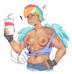  ! 1girl 2019 abs alternate_version breasts disembodied_hand fingerless_gloves friendship_is_magic muscle muscular_female my_little_pony nipples rainbow_dash rainbow_hair shirt_pull short_hair small_breasts sundown sweat tattoo wide_eyed wings 