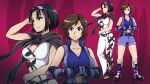  2_girls alluring aunt_and_niece belt big_breasts black_hair blue_jumpsuit blue_sports_bra boots breasts brown_eyes brown_hair collarbone elbow_pads full_body gloves hairband hand_on_own_head jumpsuit kazama_asuka kazama_jun multiple_girls namco own_hands_together scarf short_hair sports_bra tekken tekken_2 tekken_5_dark_resurrection tekken_7 tekken_tag_tournament tekken_tag_tournament_2 weekun 