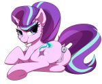  1girl anal_plug ass cutie_mark female female_only female_unicorn friendship_is_magic horn looking_at_viewer lying my_little_pony nude pony pussy solo starlight_glimmer starlight_glimmer_(mlp) tail tongue_out transparent_background unicorn 