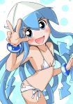 1girl bikini blue_eyes blue_hair butt_crack female hat ikamusume long_hair shinryaku!_ikamusume solo swimsuit t2 tentacle_hair v 