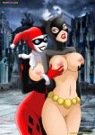  2_girls 2girls batman:_the_animated_series batman_(series) blue_eyes bodysuit breast_grab breasts catwoman dc dc_comics dcau female female/female female_human female_only hairless_pussy hands_on_breasts harley_quinn huge_breasts human mask mostly_nude outdoor outside pussy selina_kyle standing yuri yuri_haven 