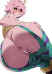  1girl anus ashido_mina ass ass_focus black_sclera blush bottomless censor_bar censored colored_sclera colored_skin dat_ass female_pubic_hair grin hand_on_own_thigh hand_on_thigh high_resolution horns invisible_chair looking_at_viewer looking_back looking_down minakami_(flyingman555) my_hero_academia naughty_face pink_hair pink_nails pink_skin pubic_hair pussy short_hair simple_background sitting skindentation smile spread_anus unitard viewed_from_below white_background yellow_eyes 