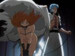 1boy 1girl abs areolae arms arrancar ass bare_shoulders bleach blue_hair bondage bound breasts chains chest clothed clothed_male_nude_female edit eyebrows fingers forehead gag grey_eyes grimmjow grimmjow_jaegerjaquez hair hands hands_tied inoue_orihime legs long_hair muscles muscular nipples nude orange_hair scar sheath short_hair shoulders tears thighs topless wavy_hair