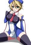 1female 1girl arc_system_works beret big_ass blazblue blonde_hair blush breasts clothed female_only framed_breasts green_eyes hair hat looking_at_viewer neck_tie noel_vermillion panties pizaya s_tanly sitting solo_female underwear