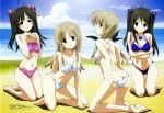 4girls :d :o ahoge arched_back arm_behind_back arm_grab arm_support ass back bandeau bangs barefoot beach bikini bikini_pull black_hair blonde_hair blue_bikini blue_eyes blue_swimsuit blush bow bow_bikini bra breast_hold breasts cleavage cleavage_cutout clothes_pull clothing clothing_cutout cloud crossed_arms day feet female futakoi futakoi_alternative green_eyes grey_hair hair_between_eyes hair_ornament hair_over_breasts hair_ribbon halterneck hands_together head_tilt high_resolution hosoda_naoto kneeling leaning_forward long_hair looking_at_viewer looking_back magazine_(source) magazine_scan megami megami_magazine multiple_girls navel ocean official_art on_ground open-mouth_smile open_mouth outdoors own_hands_together parted_bangs pink_bikini pink_swimsuit pinky_out posterior_cleavage potential_duplicate pulled_by_self ribbon sakurazuki_kira sakurazuki_yura scan shadow shirogane_sara shirogane_souju siblings sidelocks silver_hair sister sisters sky small_breasts smile soles spread_legs swimsuit swimsuit_pull thigh_gap tied_hair twin twins twintails two_side_up underwear undressing water white_bikini white_hair white_swimsuit