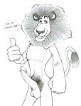 1boy alex_the_lion_(madagascar) dreamworks english_text erect_penis first_porn_of_character first_porn_of_franchise francesco furry humanoid_genitalia humanoid_penis lion madagascar madagascar_(series) male male_only talking_to_viewer text thumbs_up