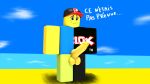 1boy beach black_cap black_eyes french_text guest male_only noob presenting_balls roblox roblox_avatar roblox_guest roblox_noob robloxian sweat yellow_balls yellow_penis yellow_skin