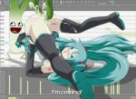  anal aqua_eyes aqua_hair arched_back arm_support blush cap cum double_penetration fucked_silly hatsune_miku long_hair miku_hatsune no_panties orgasm rolleyes spring_onion thighhighs top-down_bottom-up twin_tails uncensored vaginal vocaloid zone 
