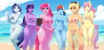  6girls absurd_res anthro anthrofied applejack areola beach blonde_hair blue_eyes blue_skin book breasts cloud cutie_mark earth_pony equine fluttershy friendship_is_magic furry green_eyes group hair hand_on_hip hands_behind_back hat high_res holding_book holding_object horn horse long_hair mammal multicolored_hair my_little_pony navel nipples nude open_mouth orange_skin outside pink_hair pink_skin pinkie_pie pony purple_eyes purple_hair purple_skin pussy rainbow_dash rainbow_hair rarity seaside seyrii sky smile suntan tan_line thick_thighs twilight_sparkle unicorn water white_skin wide_hips yellow_skin 