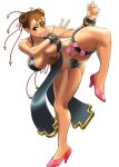  1girl alternate_costume anus ass big_breasts bottomless breasts brown_eyes brown_hair bun_hairstyle capcom chun-li clitoris condom condom_in_mouth condom_packet_strip condom_wrapper condoms cosine double_bun erect_nipples hair heart_maebari high_heels huge_breasts looking_at_viewer maebari mouth_hold naked_from_the_waist_down nipples no_bra no_panties pasties pelvic_curtain pussy pussy_patch revealing_clothes sexy_legs shoes short_hair simple_background slut solo standing_on_one_leg street_fighter street_fighter_iv thick_thighs thighs uncensored white_background whore 