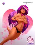 1girl breasts female female_human female_only friendship_is_magic heart-shaped_boob_challenge horn horned_humanization human humanized looking_at_viewer mostly_nude my_little_pony no_bra one_eye_closed panties princess_cadance solo_female sugarlesspaints winged_humanization wings