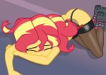  1girl closed_eyes equestria_girls female female_only friendship_is_magic garter_belt long_hair lying mostly_nude my_little_pony no_panties solo stockings sunset_shimmer sunset_shimmer_(eg) 