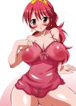 1girl anime_milf blush cleavage doujinshi female_only fushigiboshi_no_futago_hime haba_(artist) hairless_pussy horny huge_areolae huge_breasts looking_at_viewer more_at_source nipples pussy red_eyes red_hair ribbon see-through see-through_clothes shiny_skin star_earrings thick_thighs twinkle_star_sprites undressing