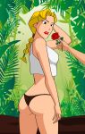  1girl ass atlantis:_the_lost_empire blonde_hair female flower jimryu jimryu_(artist) lieutenant_helga_katrina_sinclair mostly_nude outdoor outside panties standing 