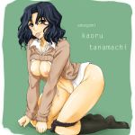  1girl all_fours amagami bent_over black_eyes black_hair breasts censored condom condom_in_mouth footwear kaoru_tanamachi kneeling mouth_hold nipples open_clothes open_shirt panties panties_around_leg panties_around_one_leg pussy shirt shirt_lift short_hair socks solo sweater tanamachi_kaoru underwear wide_hips 
