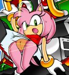  1girl amy_rose assisted_exposure bracelets captured color countershading exposed_pussy eyelashes furry grabbing green_eyes hotred innie_pussy is is_(artist) laser looking_at_viewer no_panties pink_fur pink_tail pussy red_skirt revealing robot sega skirt skirt_pull sonic_(series) sonic_adventure upskirt x-ray zero_(sonic) 