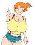  blue_eyes breasts huge_breasts jean_shorts kasumi_(pokemon) misty orange_hair pokemon short_shorts shorts toshiso_(artist) 